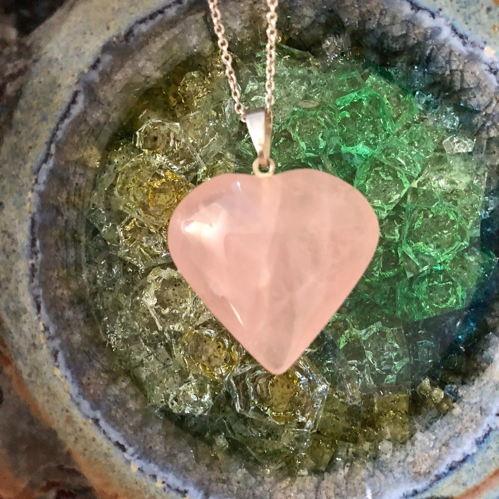 Natural Rose Pink Quartz Heart Pendant